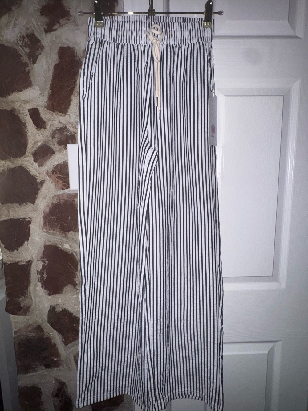 Striped Black & White Drawstring women Pants